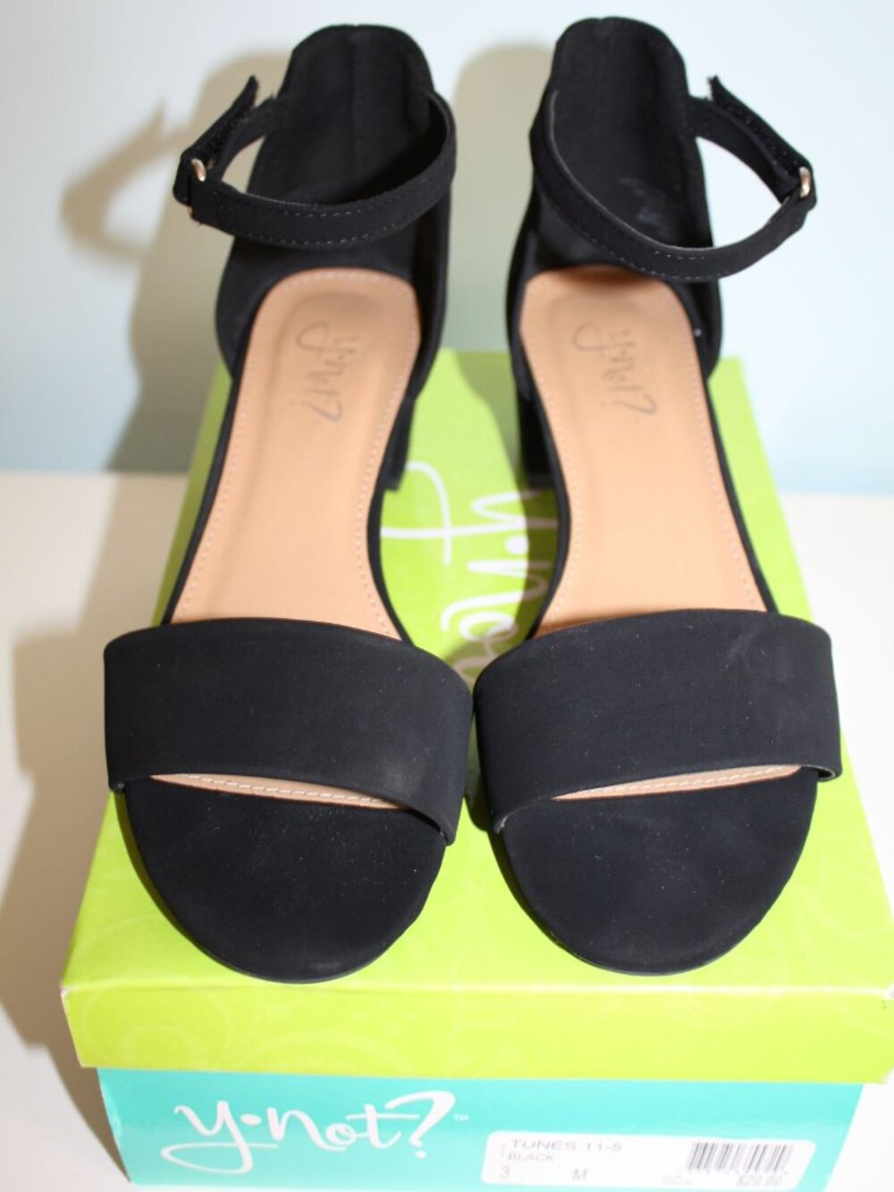 Girls' Y-Not Big Kid Tunes Black Suede Open Toe Cuban Heel Dress Shoes Size 3
